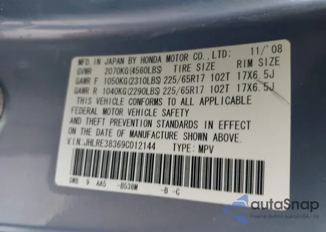 2009 Honda Cr-V Lx from USA, damaged, VIN JHLRE38369C012144